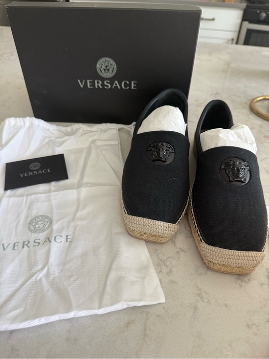 Versace Shoes - Versace Black Canvas Espadrille Flats with Medusa Emblem *Authentic*